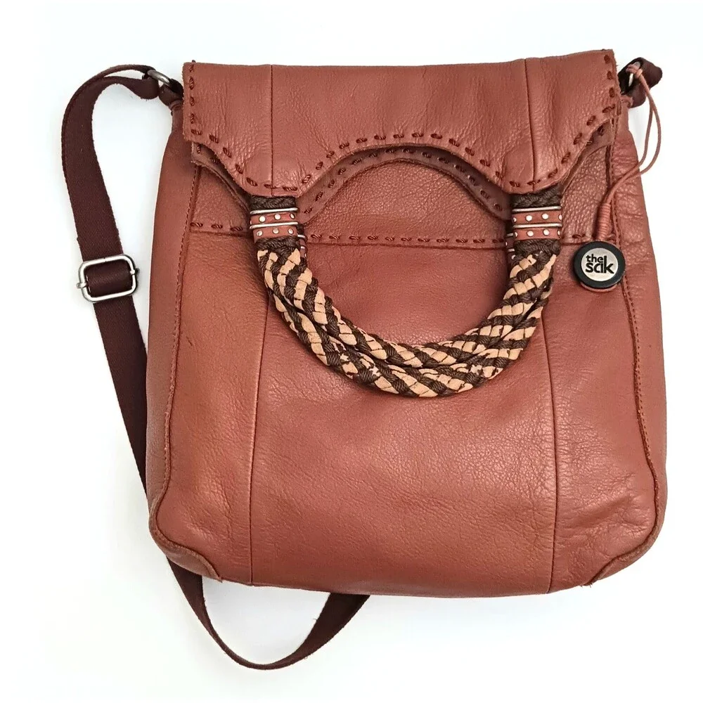 The Sak Caramel Brown Pebbled Leather Top Handle Fold Over Crossbody Bag